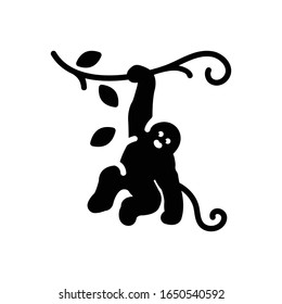 Vector black icon for monkey on tree