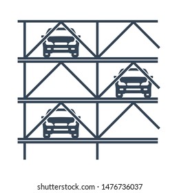 Vector black icon multi storey car park, parking building