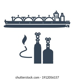 Vector black icon ocean gas tanker, liquefied petroleum gas industry