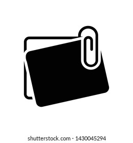 Vector black icon for office paperclip with notes