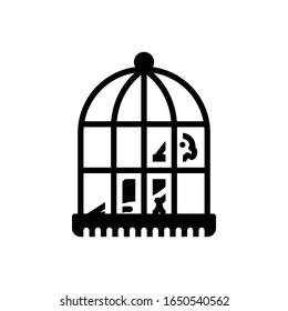 Icono negro vector para el loro en una jaula