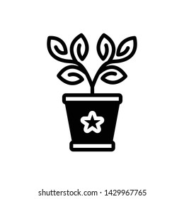 Vector black icon for plant growing on pot