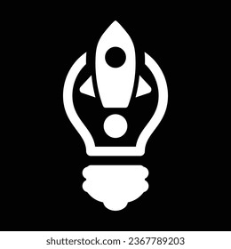 Vector black icon for science innovation with rocket and bulb icon