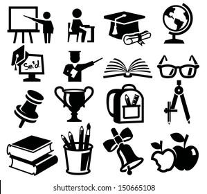 vector black icon set of education on white