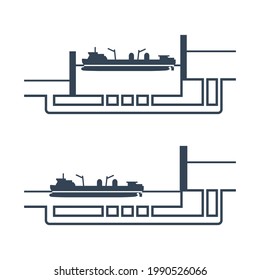 Vector black icon shipping lock, water canal