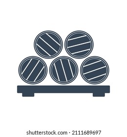 Vector black icon storage of wine and beer in barrels