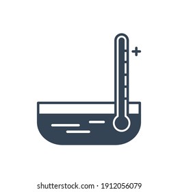 Vector black icon thermometer measures the temperature of the water, beverages industry