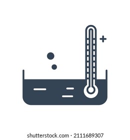 Vector black icon thermometer measures the temperature of the water, beverages industry