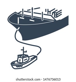 Vector Black Icon Tugboat Assisting Cargo Ship