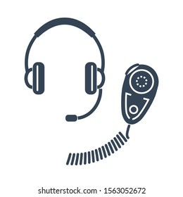 Vector black icon walkie talkie, radio set, headphones