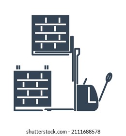 Vector black icon warehouse, loading, freight terminal, forklift loader, pallet stacker truck