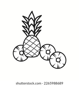 Icono negro vectorial de la ilustración del vector de piña completa