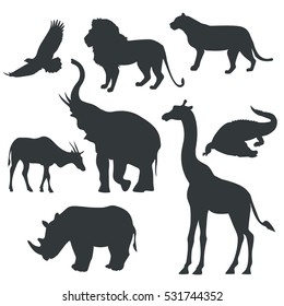 Iconos negros vectoriales de los animales sobre fondo blanco