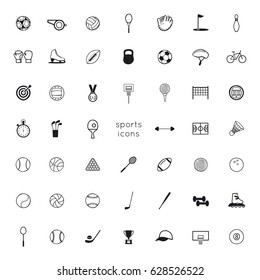 Vector black icons: sports equipment