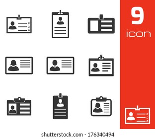 Vector black id card icons set on white background