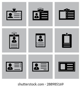 Vector black id card icons set on grey background