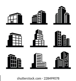vector black illustration of Building icon on white