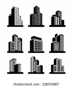 vector black illustration of Building icon on white