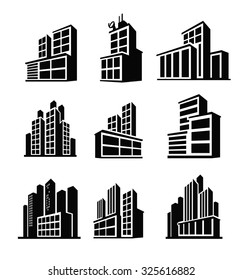 vector black illustration of Building icon on white