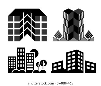vector black illustration of Building icon on white