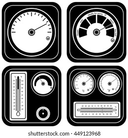 Vector black illustration of different thermometer set.