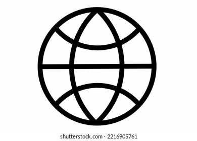 Vector black illustration of globe, connection, business, network, worldwide, earth icon for logo isolated on white background.