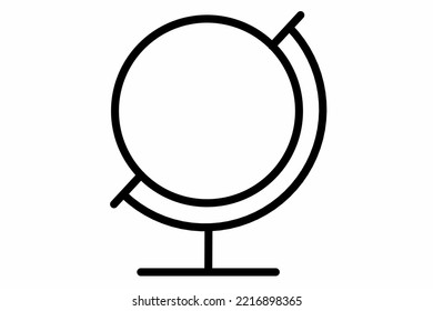 Vector black illustration of globe, planet, earth icon for logo isolated on white background.