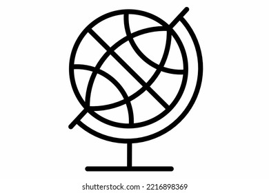Vector black illustration of globe, planet, earth icon for logo isolated on white background.