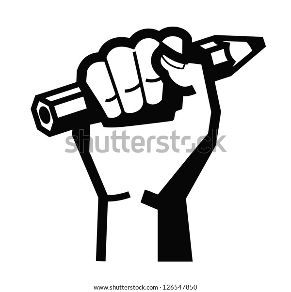 Vector Black Illustration Hand Holding Pencil Stock Vector (Royalty ...