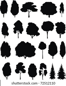 Vector black illustration isolated trees - cartoon