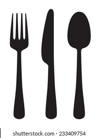 Vector Black Illustration Knife Fork Spoon Stock Vector (Royalty Free ...