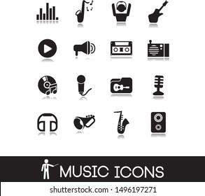 Vector black illustration music icons set.