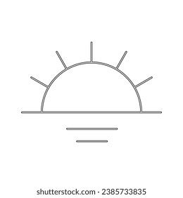 Una ilustración vectorial del sol durante la puesta de sol en el mar aislado en un fondo blanco