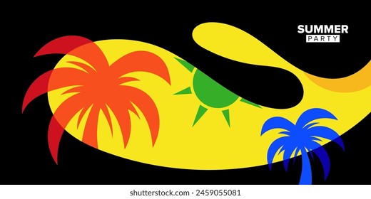 vector black illustration tropical summer party greeting card template background design style