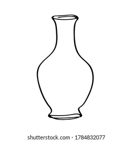Vector black illustration of vase. Hand drawn bottle for beverage. line drawing, line art, sketch, continuous line style