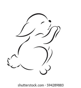 Vector black image little rabbit isolated on white background
