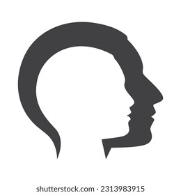 Vector black image of silhouettes of overlapping heads of dad and child in profile. Isolated on white background.