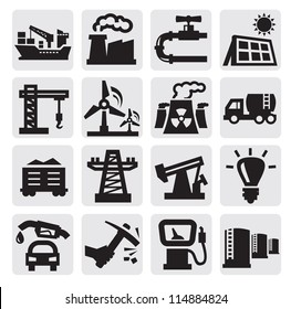 Vector Black Industry Icons Set On Gray