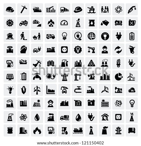 vector black industry icons set on gray