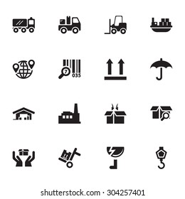 Vector black Industry & Logistics icon set on white background
