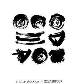 Bloqueo de tinta negra vectorial aislado en un fondo blanco. Grunge textura. Establecer.
