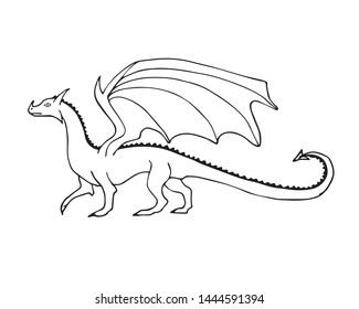 Vector black ink hand drawn sketch doodle dragon isolated on white background 