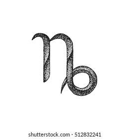 vector black ink hand drawn dotwork tattoo style vintage design Capricorn zodiac sign retro illustration isolated white background