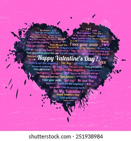 Vector black  ink Heart on Valentines Day.From the colorful  text on a pink background