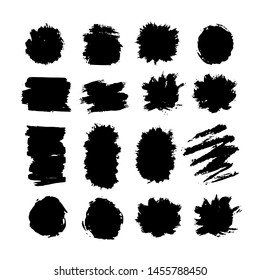 Vector black ink and paint  textures set of strokes,spots,circle frames,drops,stains and dashes.Grungy hand drawn elements for your design isolated on white background.