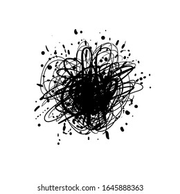 Placa de tinta negra vectorial, plantilla de salpicadura de pintura, ilustración dibujada a mano en blanco y negro aislada en fondo blanco.