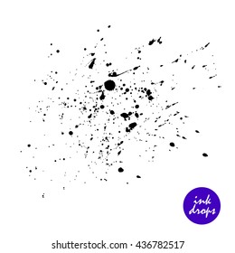 Vector black ink stains and drops background.