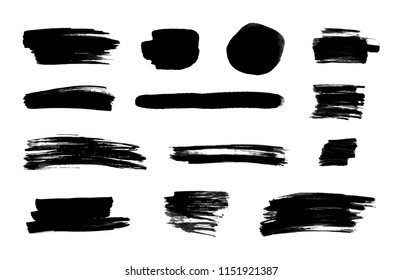 Vector Black Ink Strokes, Isolated  on White Background Set, Design Elements Collection.