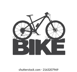 Vector black inscription bike with bicycle silhouette. Isolated on white background.