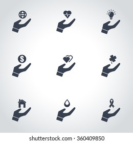 Vector black insurance hand icon set
